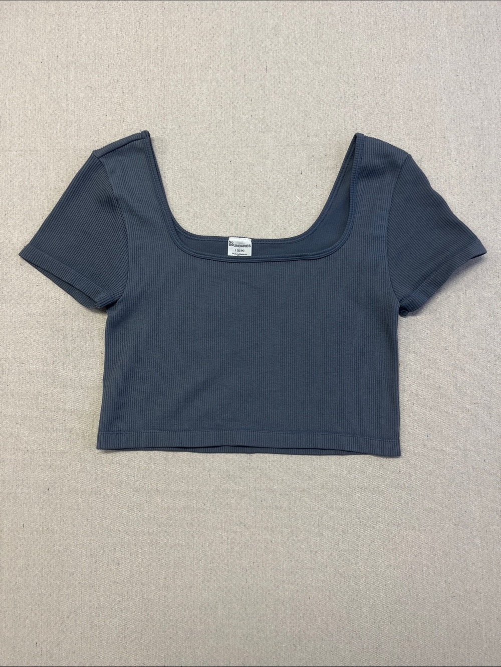 No Boundaries Ribbed Square Neck Cropped Top Gray Large L 12-14 Y2K
